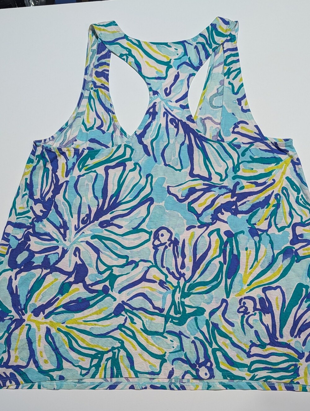 Lilly Pulitzer Women's Floral Racerback Tank Top Blue Green White XL - Picture 7 of 7